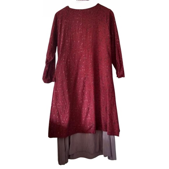 Red & Brown Floral Cottagecore/Renaissance Fair Layered Dress Large - Picture 2 of 6